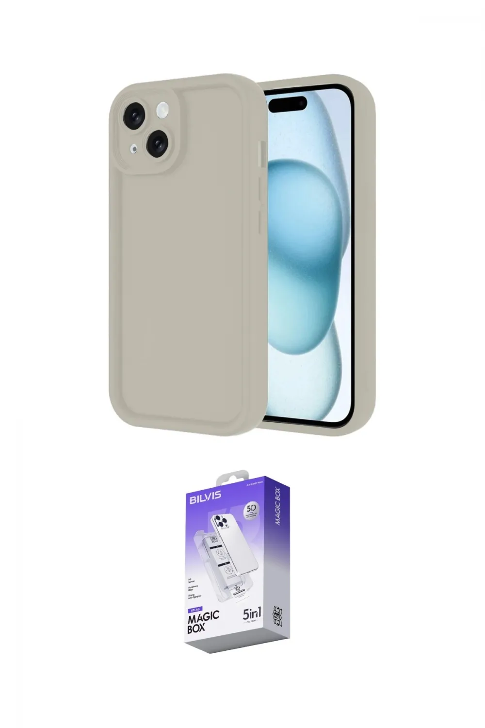 ieg™ iPhone 14 Kılıf Yankı Yansıma Özel Seri - Siyah Bilvis 5in1 3D Magic Cam Ekran Koruyucu