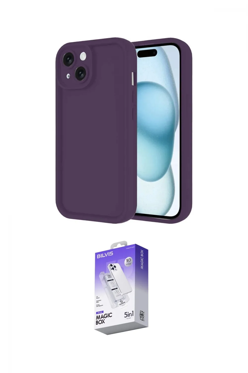 ieg™ iPhone 14 Kılıf Yankı Yansıma Özel Seri - Siyah Bilvis 5in1 3D Magic Cam Ekran Koruyucu