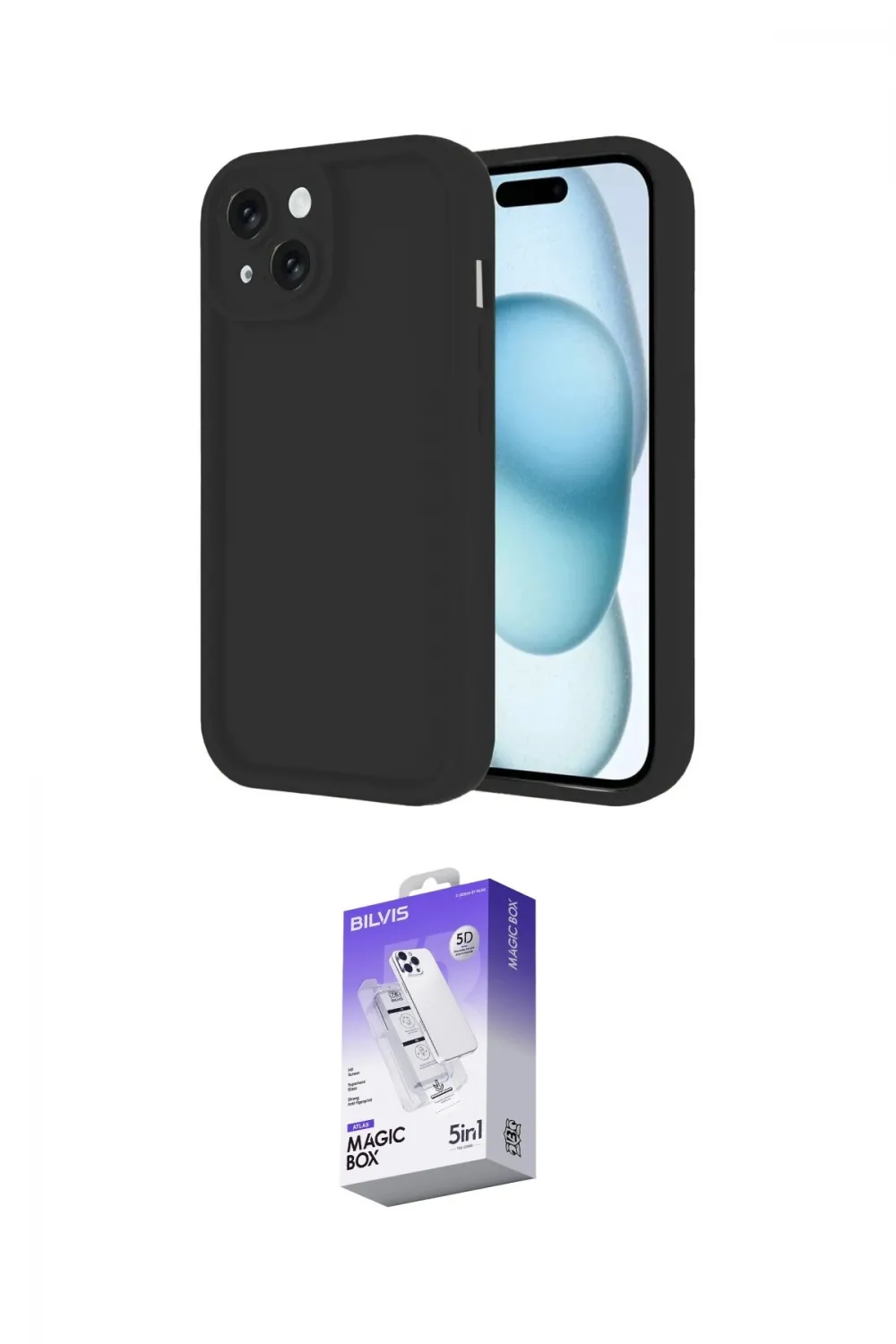 ieg™ iPhone 14 Kılıf Yankı Yansıma Özel Seri - Siyah Bilvis 5in1 3D Magic Cam Ekran Koruyucu