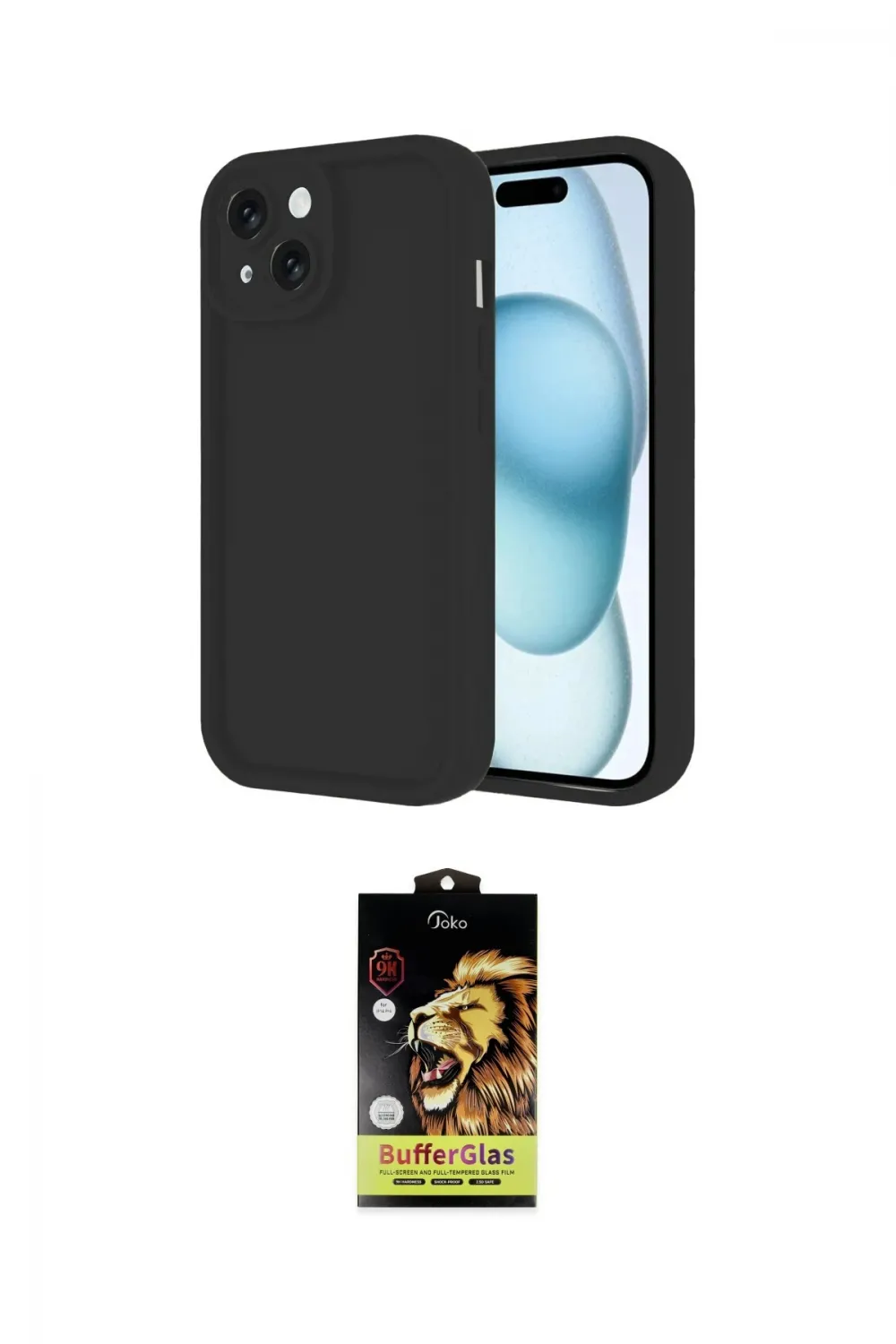 ieg™ iPhone 14 Kılıf Yankı Yansıma Özel Seri - Siyah Buffer Cam Ekran Koruyucu
