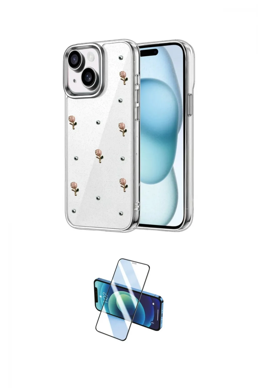 ieg™ iPhone 14 Kılıf Yörünge Form - Siyah 3D Antistatik Cam Ekran Koruyucu