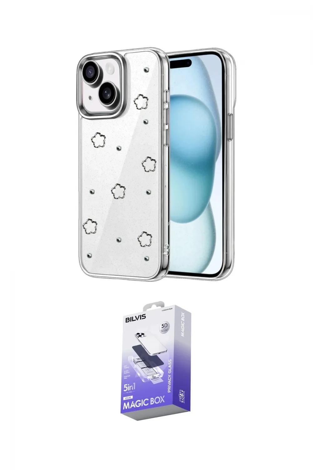 ieg™ iPhone 14 Kılıf Yörünge Form - Siyah Bilvis 5in1 5D Magic Hayalet Cam Ekran Koruyucu