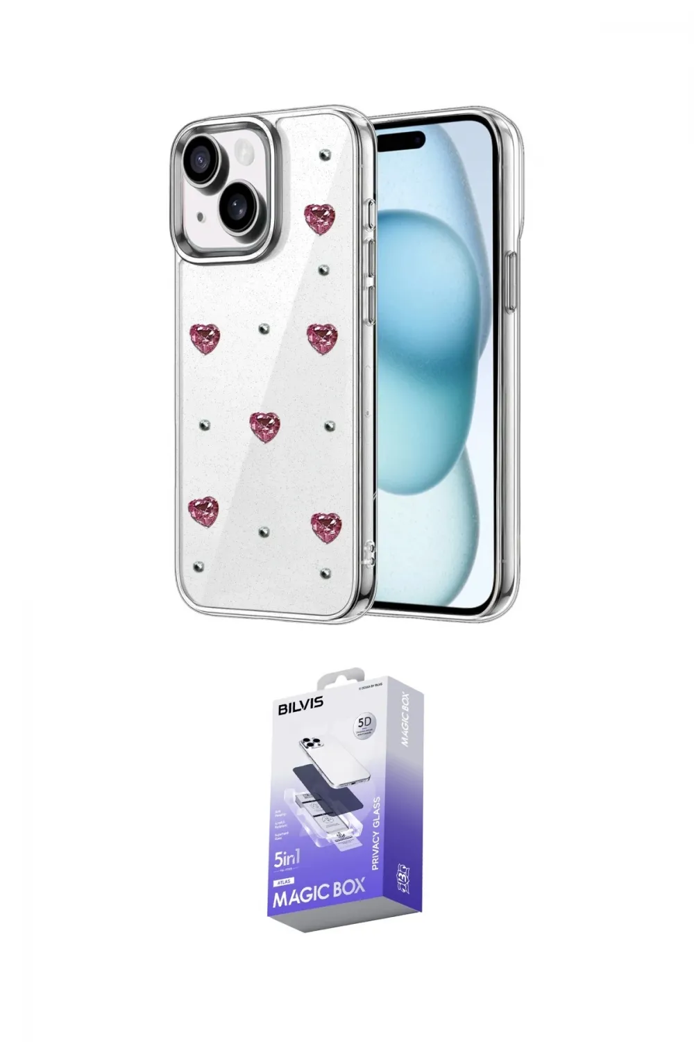 ieg™ iPhone 14 Kılıf Yörünge Form - Siyah Bilvis 5in1 5D Magic Hayalet Cam Ekran Koruyucu