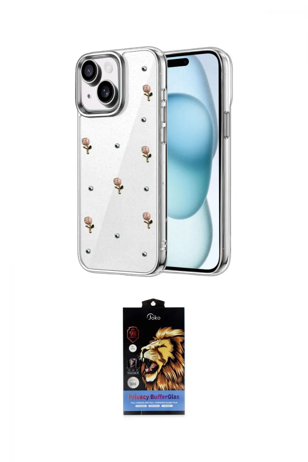 ieg™ iPhone 14 Kılıf Yörünge Form - Siyah Buffer Hayalet Cam Ekran Koruyucu