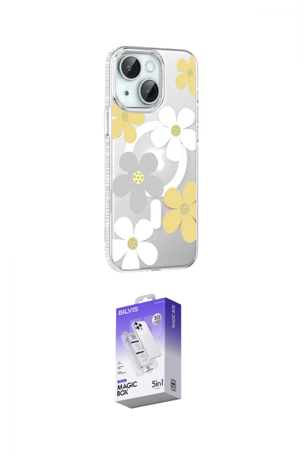 ieg™ iPhone 14 Kılıf Yörünge Işık Prime - Siyah Bilvis 5in1 3D Magic Cam Ekran Koruyucu