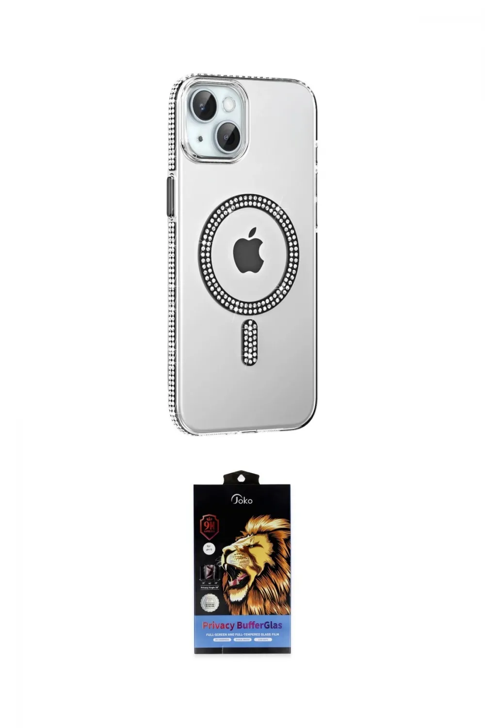 ieg™ iPhone 14 Kılıf Yörünge Koleksiyonu - Siyah Buffer Hayalet Cam Ekran Koruyucu
