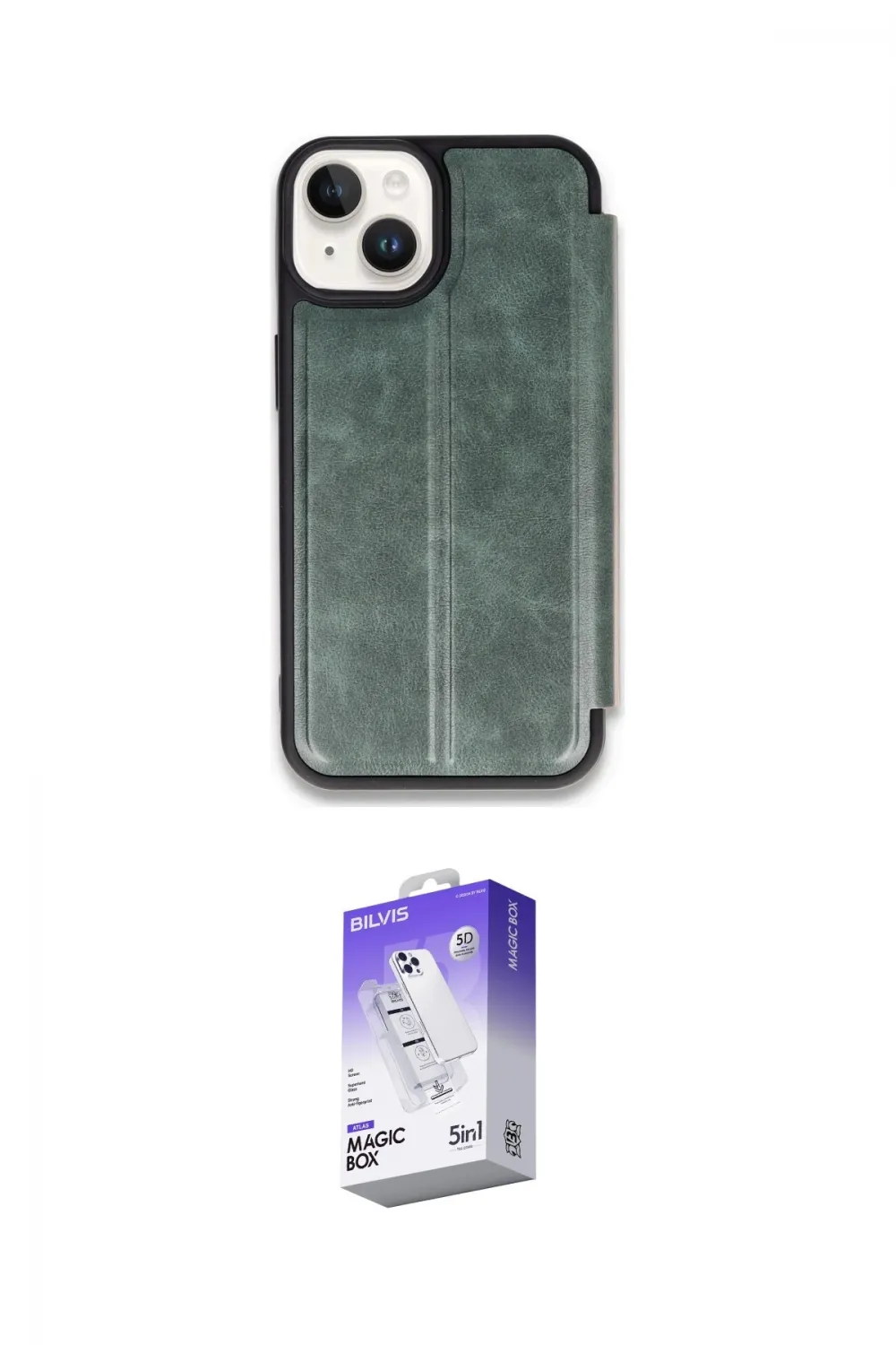 ieg™ iPhone 14 Kılıf Zirve Yansıma Serisi - Siyah Bilvis 5in1 3D Magic Cam Ekran Koruyucu