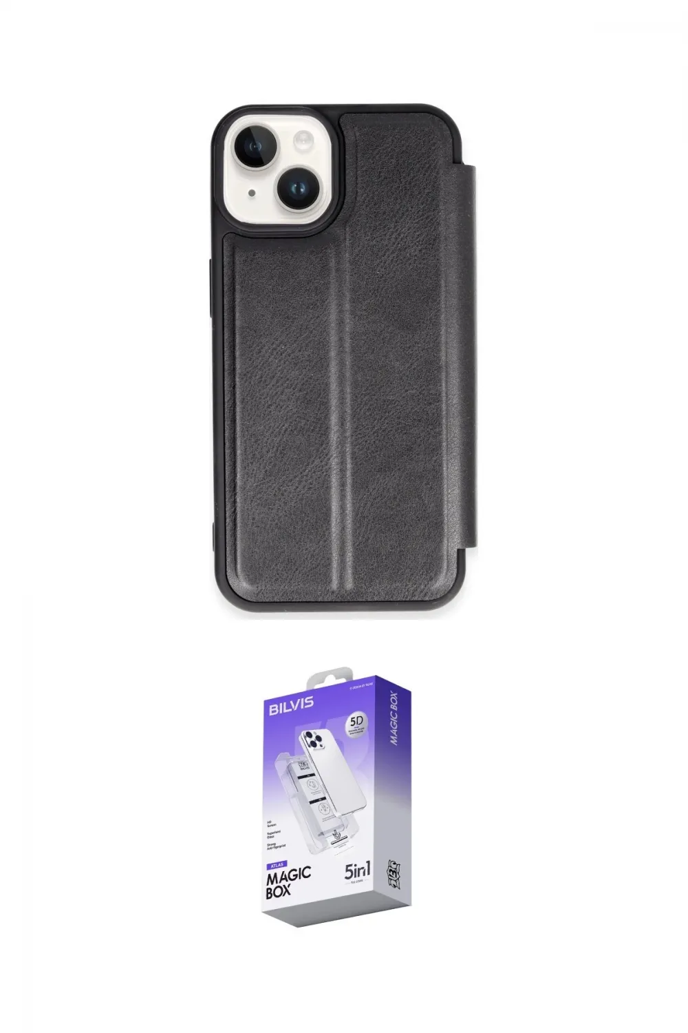 ieg™ iPhone 14 Kılıf Zirve Yansıma Serisi - Siyah Bilvis 5in1 3D Magic Cam Ekran Koruyucu