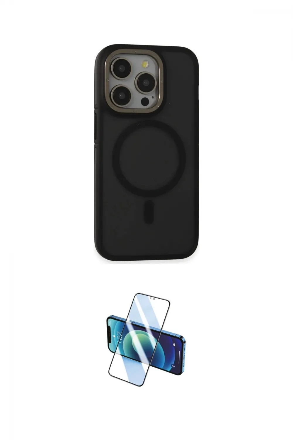 ieg™ iPhone 14 Pro Kılıf Ahenk Form Serisi - Siyah 3D Antistatik Cam Ekran Koruyucu