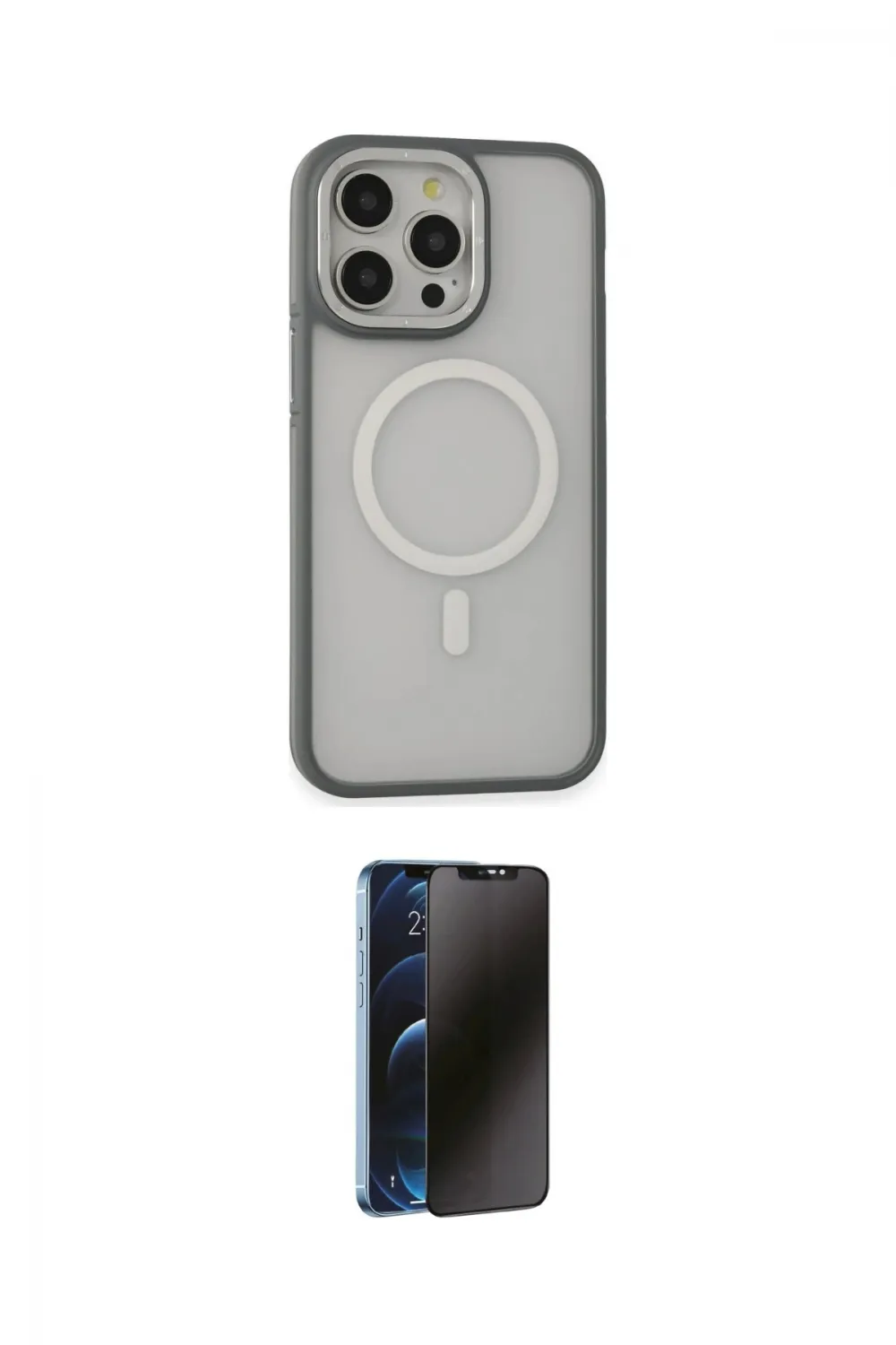 ieg™ iPhone 14 Pro Kılıf Ahenk Form Serisi - Siyah 3D Antistatik Hayalet Cam Ekran Koruyucu