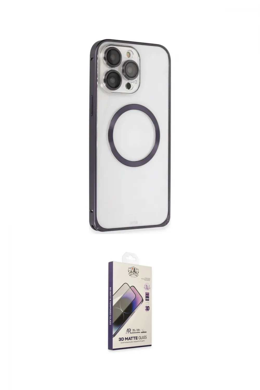 ieg™ iPhone 14 Pro Kılıf Ahenk Işık Serisi - Siyah Bilvis 3D Mat Cam Ekran Koruyucu