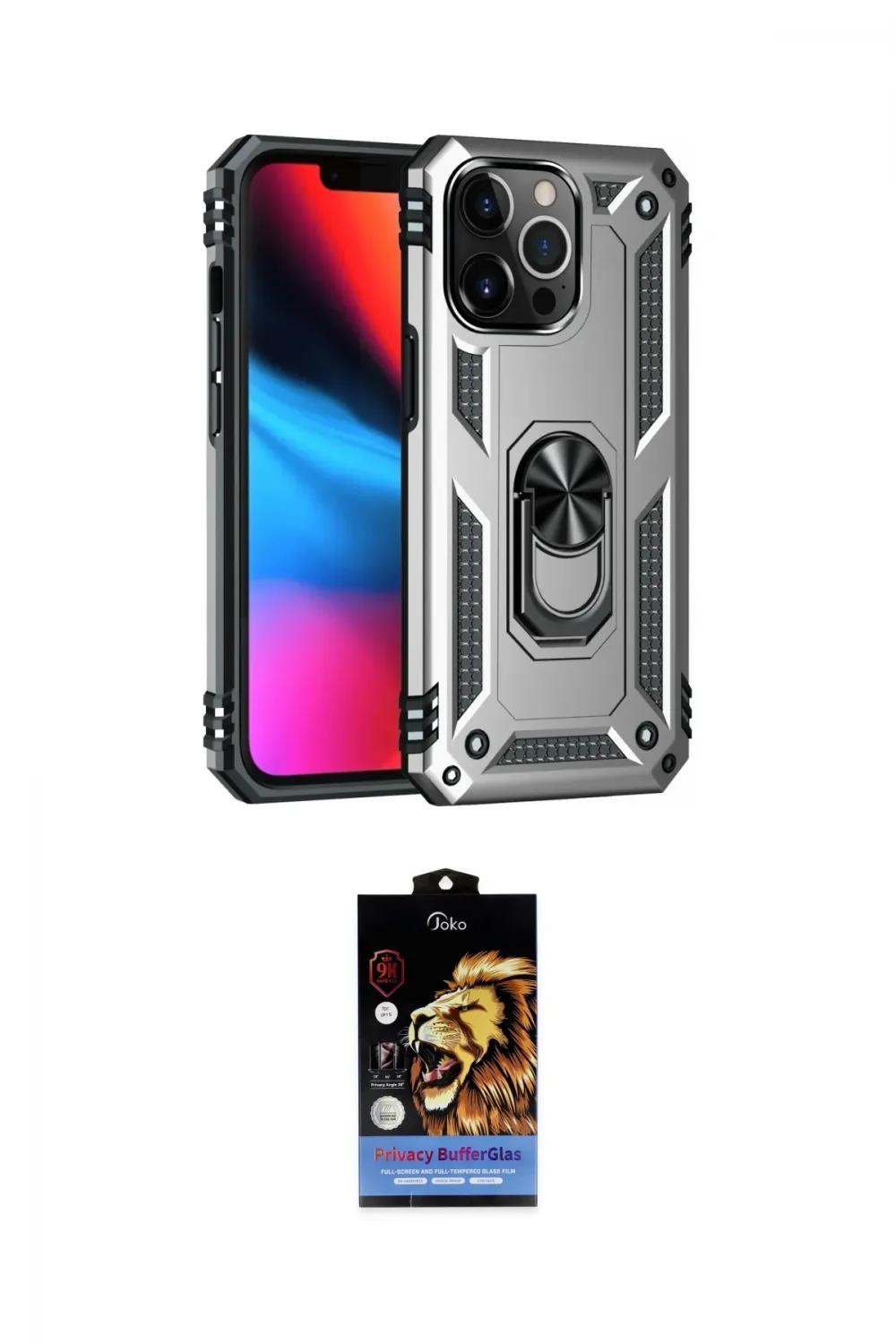 ieg™ iPhone 14 Pro Kılıf Ahenk Klasik Koleksiyonu - Siyah Buffer Hayalet Cam Ekran Koruyucu
