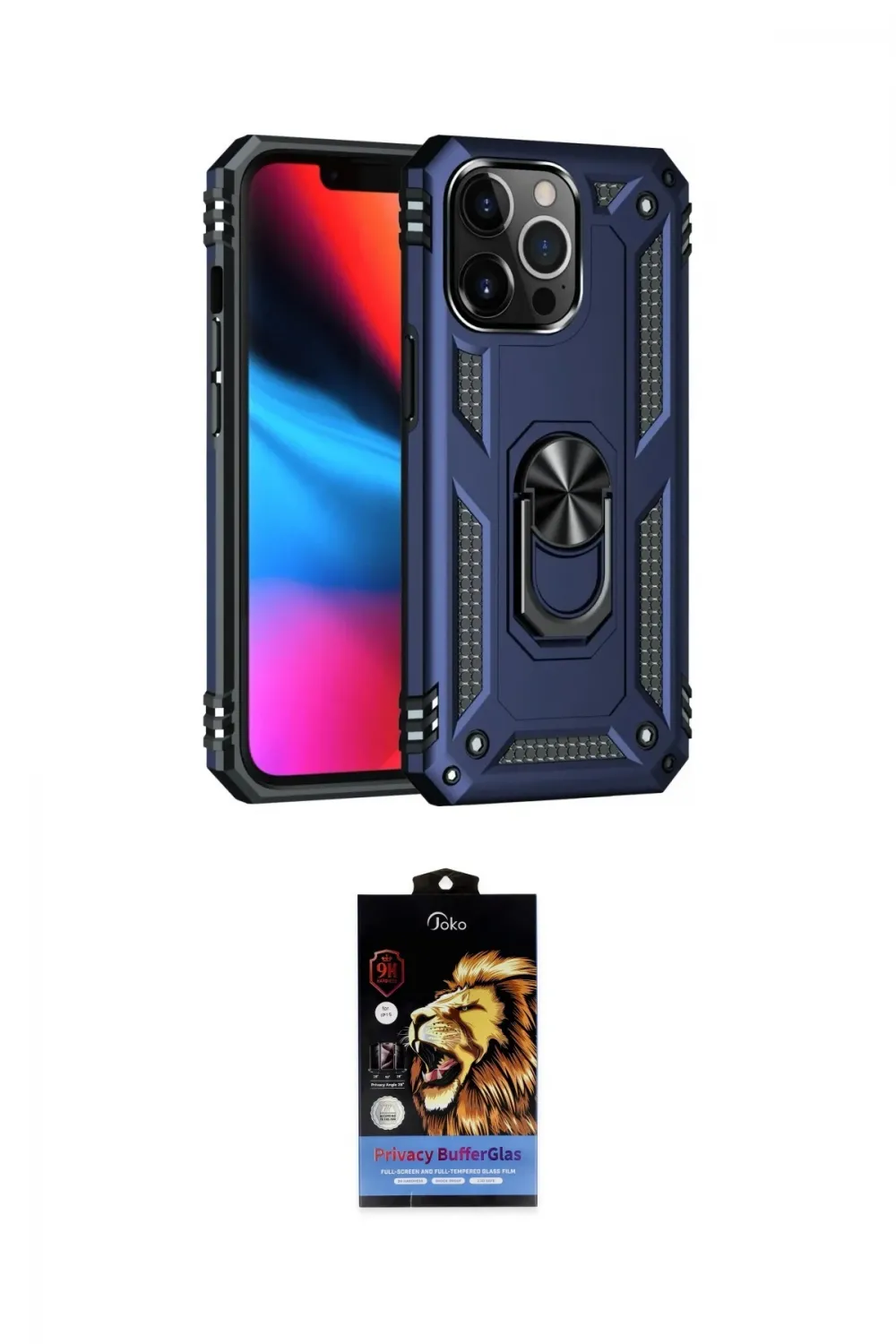 ieg™ iPhone 14 Pro Kılıf Ahenk Klasik Koleksiyonu - Siyah Buffer Hayalet Cam Ekran Koruyucu