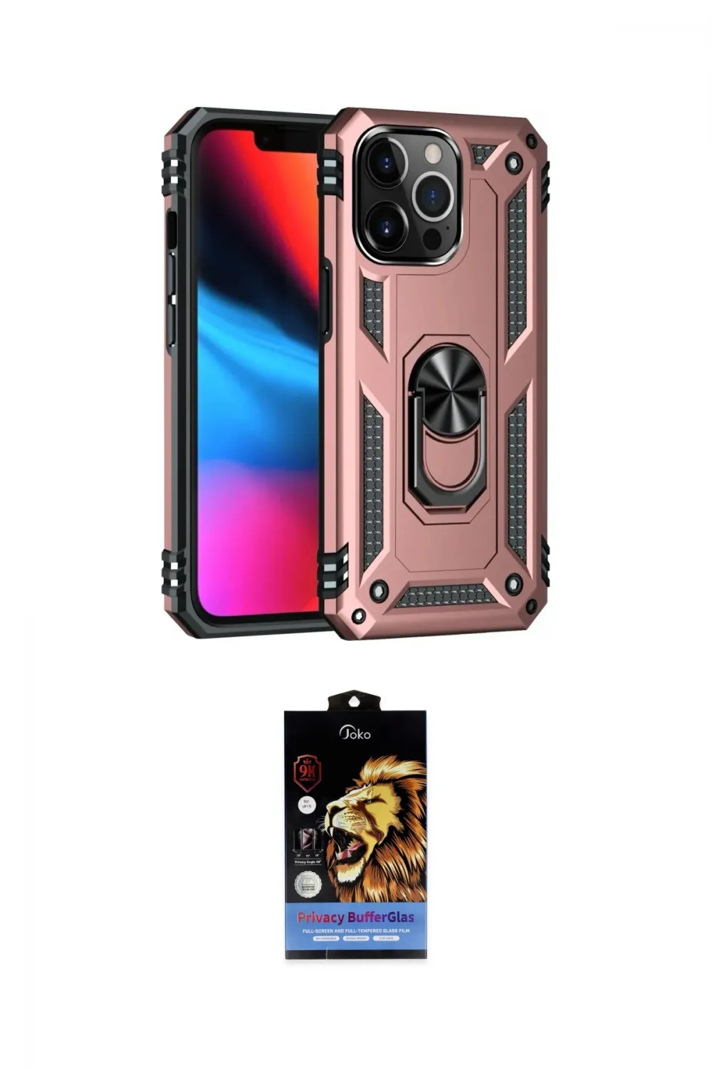 ieg™ iPhone 14 Pro Kılıf Ahenk Klasik Koleksiyonu - Siyah Buffer Hayalet Cam Ekran Koruyucu