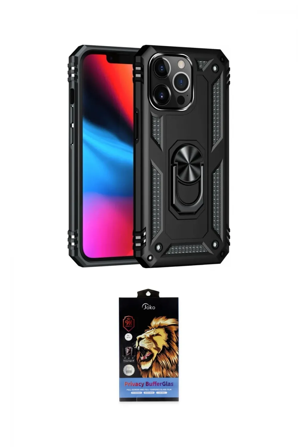 ieg™ iPhone 14 Pro Kılıf Ahenk Klasik Koleksiyonu - Siyah Buffer Hayalet Cam Ekran Koruyucu
