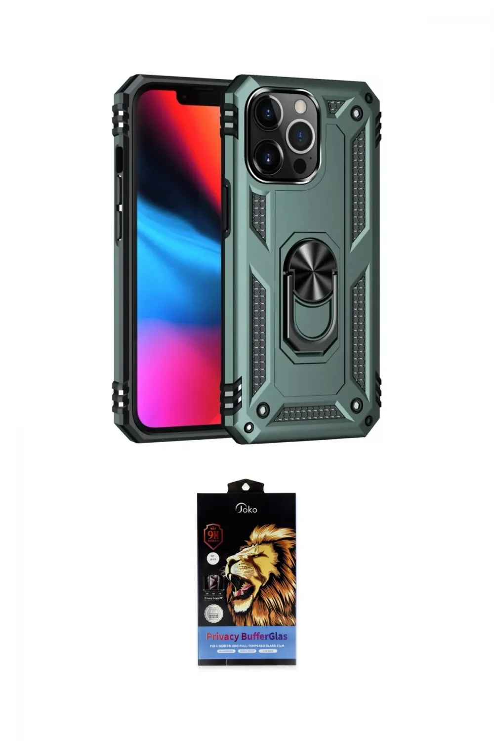 ieg™ iPhone 14 Pro Kılıf Ahenk Klasik Koleksiyonu - Siyah Buffer Hayalet Cam Ekran Koruyucu