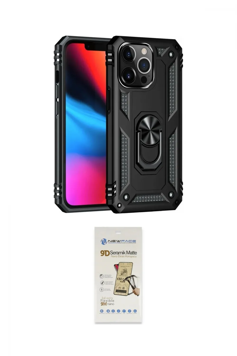 ieg™ iPhone 14 Pro Kılıf Ahenk Klasik Koleksiyonu - Siyah Mat Seramik Nano Ekran Koruyucu