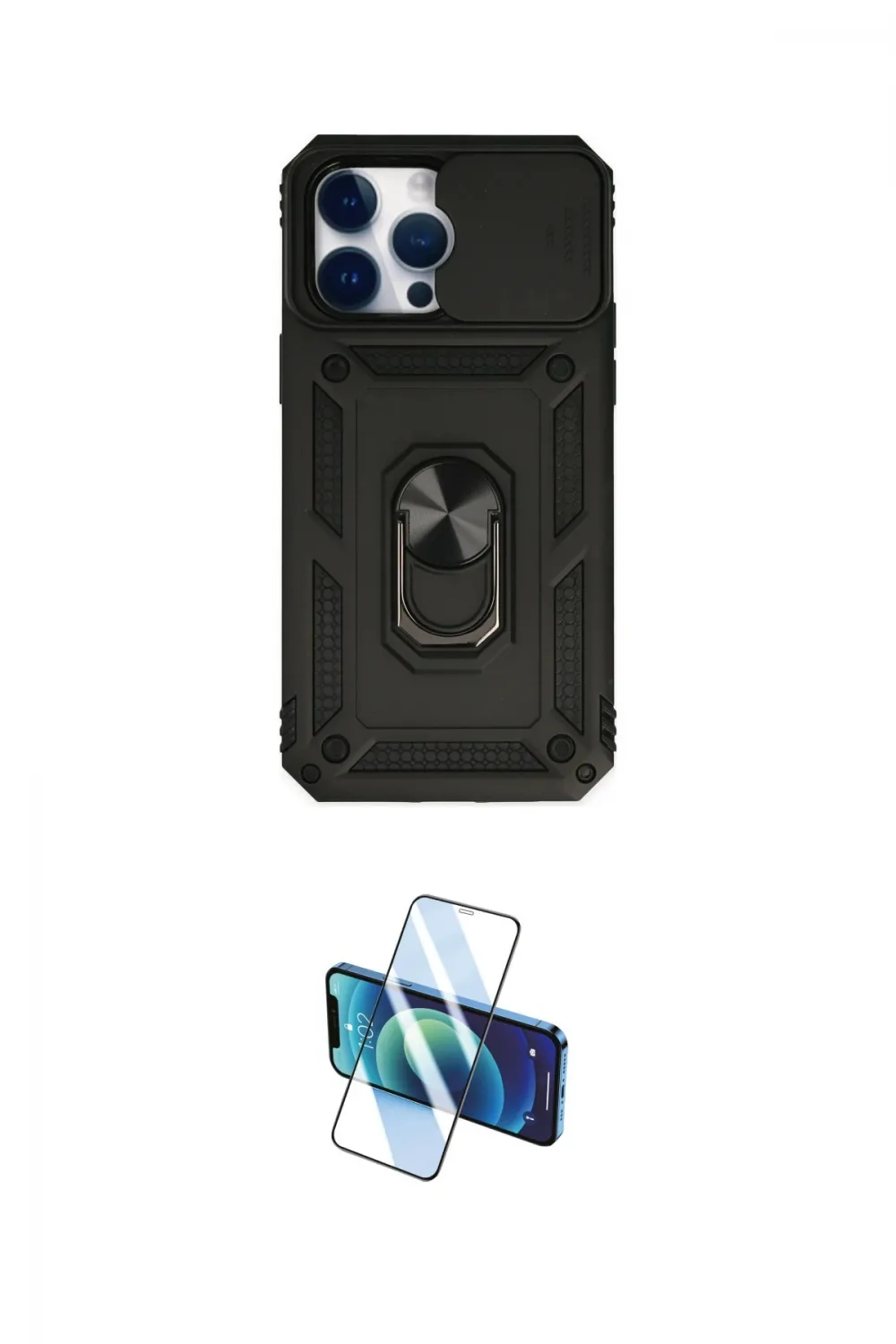 ieg™ iPhone 14 Pro Kılıf Ahenk Klasik - Siyah 3D Antistatik Cam Ekran Koruyucu