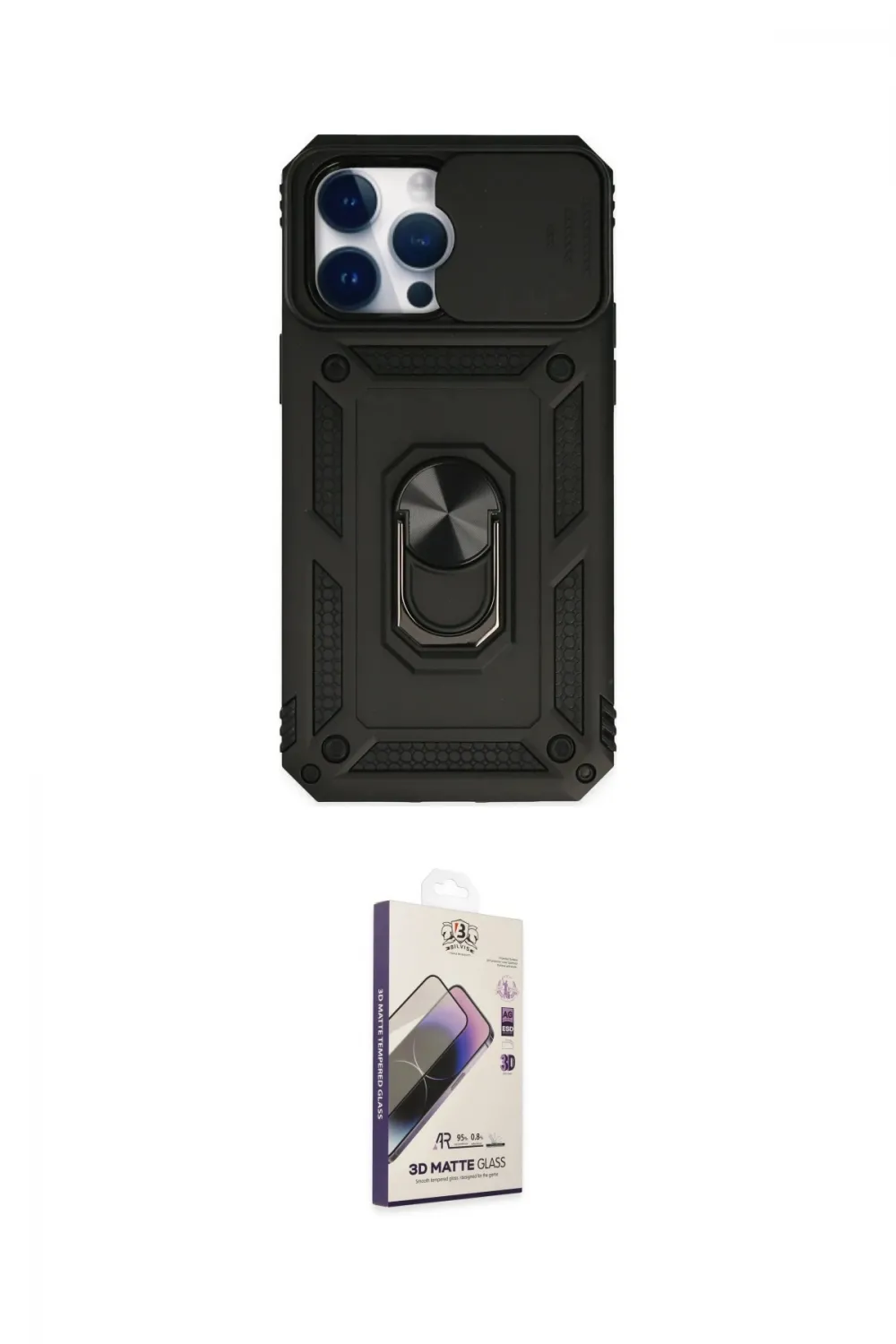 ieg™ iPhone 14 Pro Kılıf Ahenk Klasik - Siyah Bilvis 3D Mat Cam Ekran Koruyucu