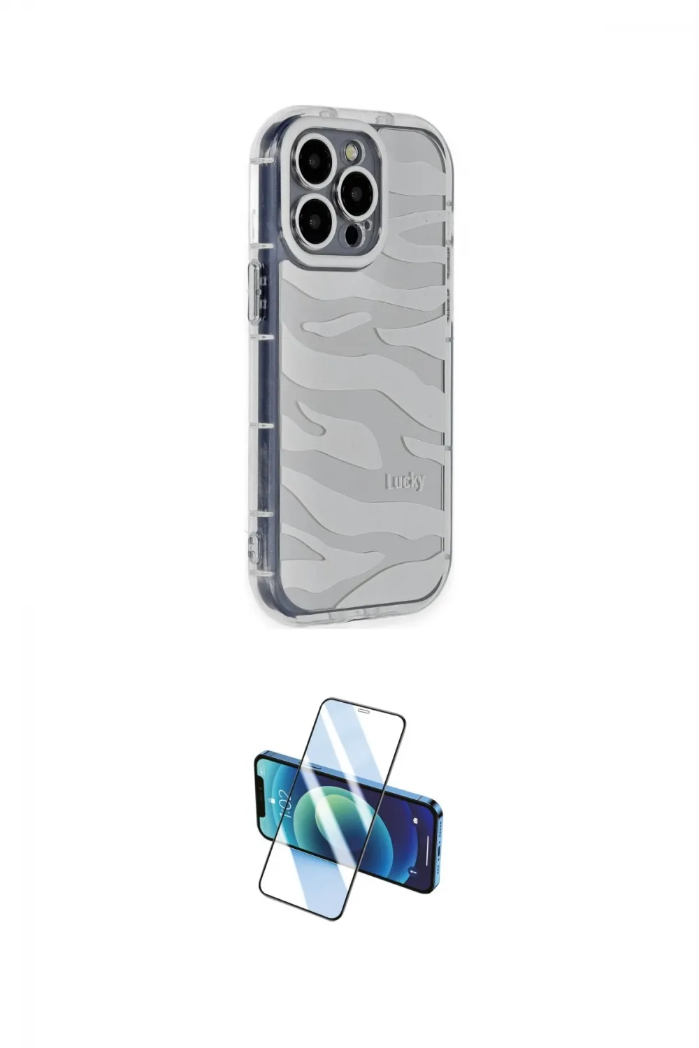 ieg™ iPhone 14 Pro Kılıf Ahenk Modern Serisi - Siyah 3D Antistatik Cam Ekran Koruyucu