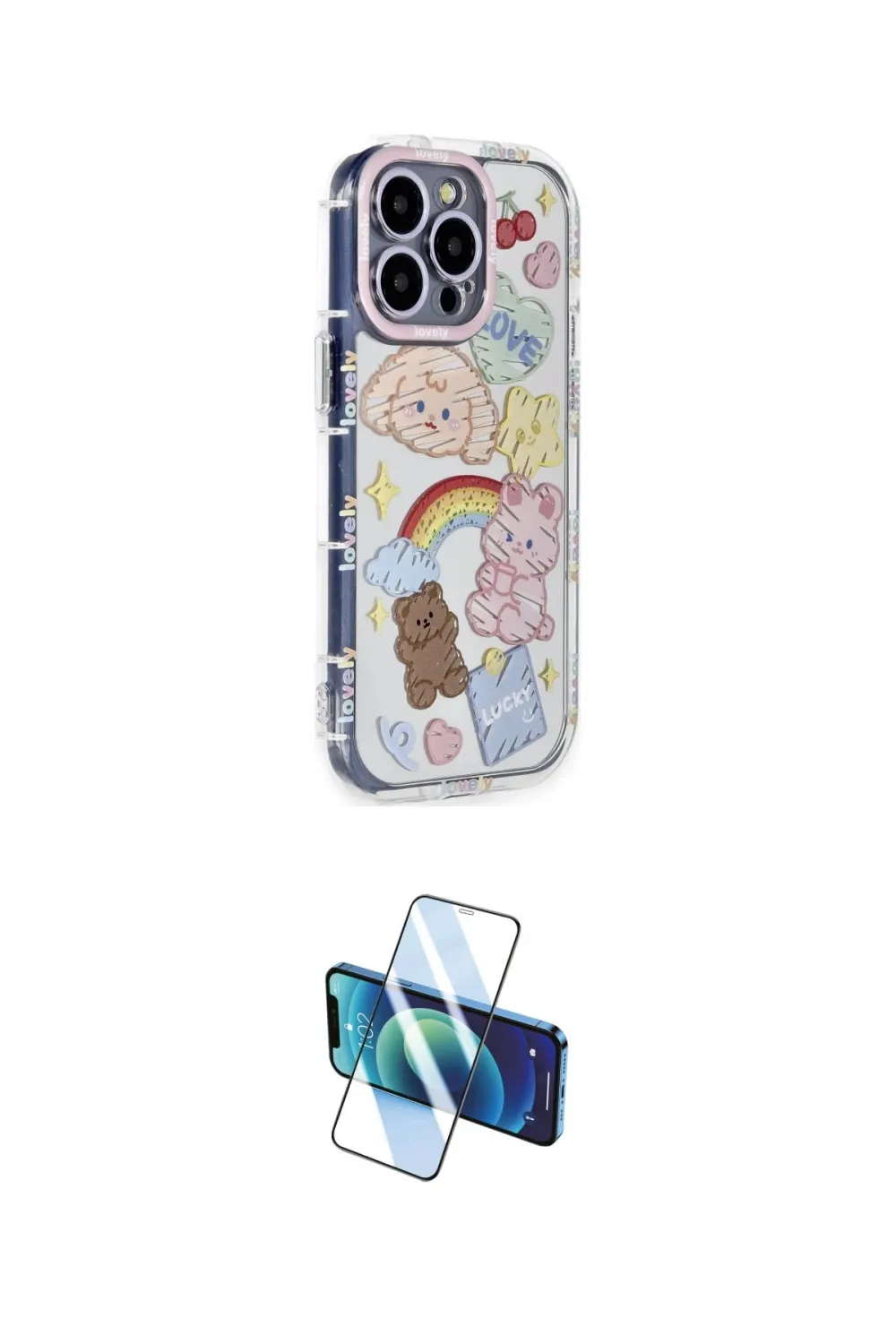 ieg™ iPhone 14 Pro Kılıf Ahenk Modern Serisi - Siyah 3D Antistatik Cam Ekran Koruyucu