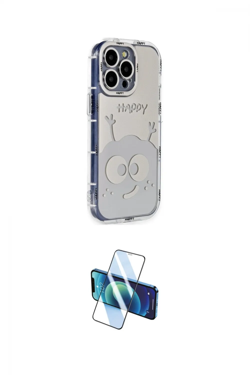 ieg™ iPhone 14 Pro Kılıf Ahenk Modern Serisi - Siyah 3D Antistatik Cam Ekran Koruyucu