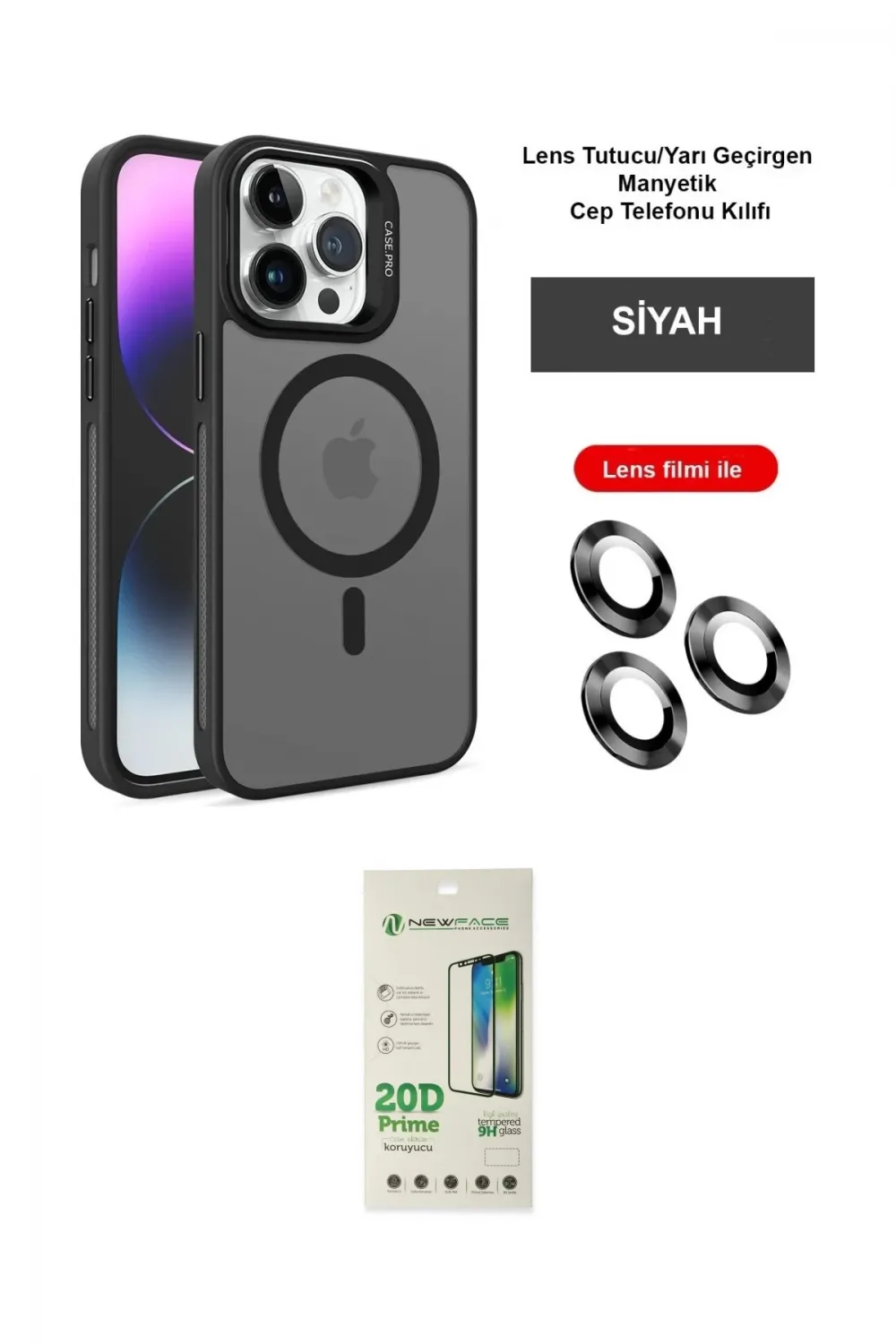 ieg™ iPhone 14 Pro Kılıf Akış Form - Siyah 20D Premium Cam Ekran Koruyucu