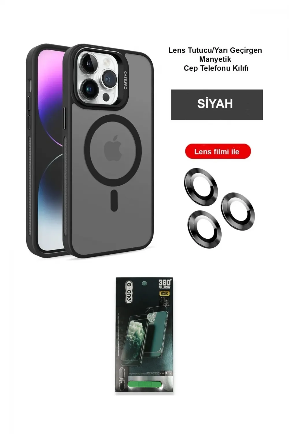 ieg™ iPhone 14 Pro Kılıf Akış Form - Siyah 360 Mat Full Body Arka Koruyucu