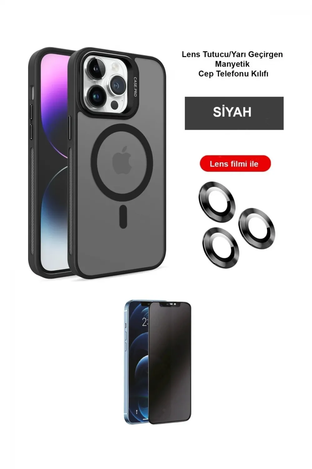ieg™ iPhone 14 Pro Kılıf Akış Form - Siyah 3D Antistatik Hayalet Cam Ekran Koruyucu