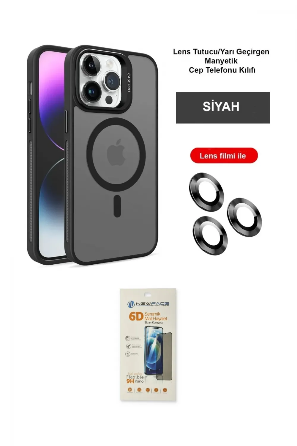 ieg™ iPhone 14 Pro Kılıf Akış Form - Siyah 6D Mat Seramik Hayalet Nano Ekran Koruyucu