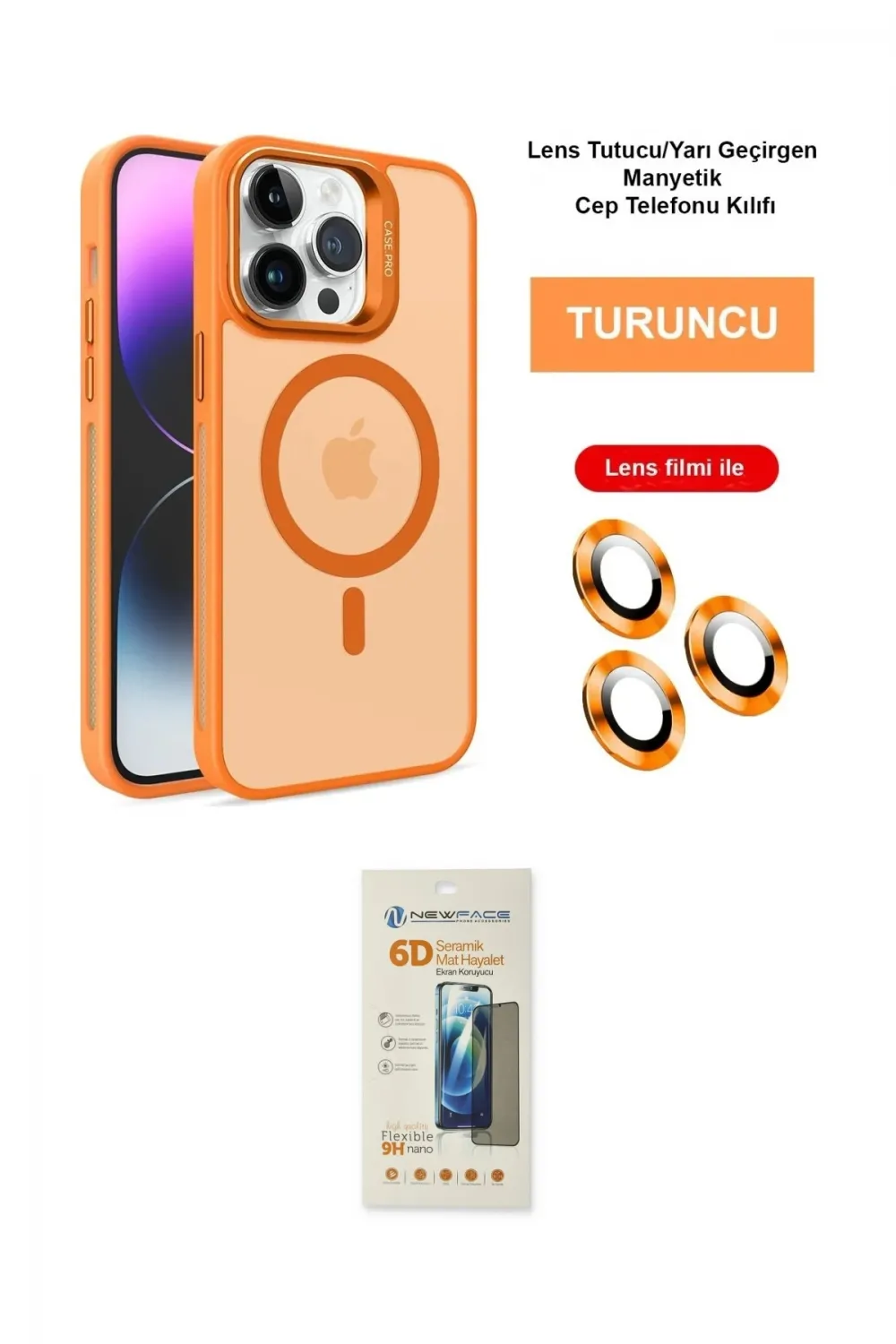 ieg™ iPhone 14 Pro Kılıf Akış Form - Siyah 6D Mat Seramik Hayalet Nano Ekran Koruyucu
