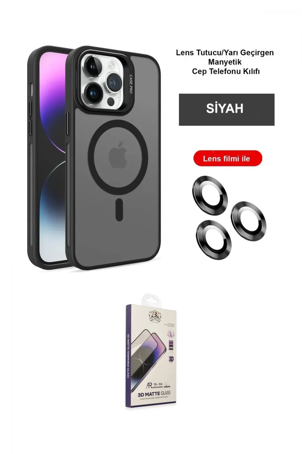 ieg™ iPhone 14 Pro Kılıf Akış Form - Siyah Bilvis 3D Mat Cam Ekran Koruyucu