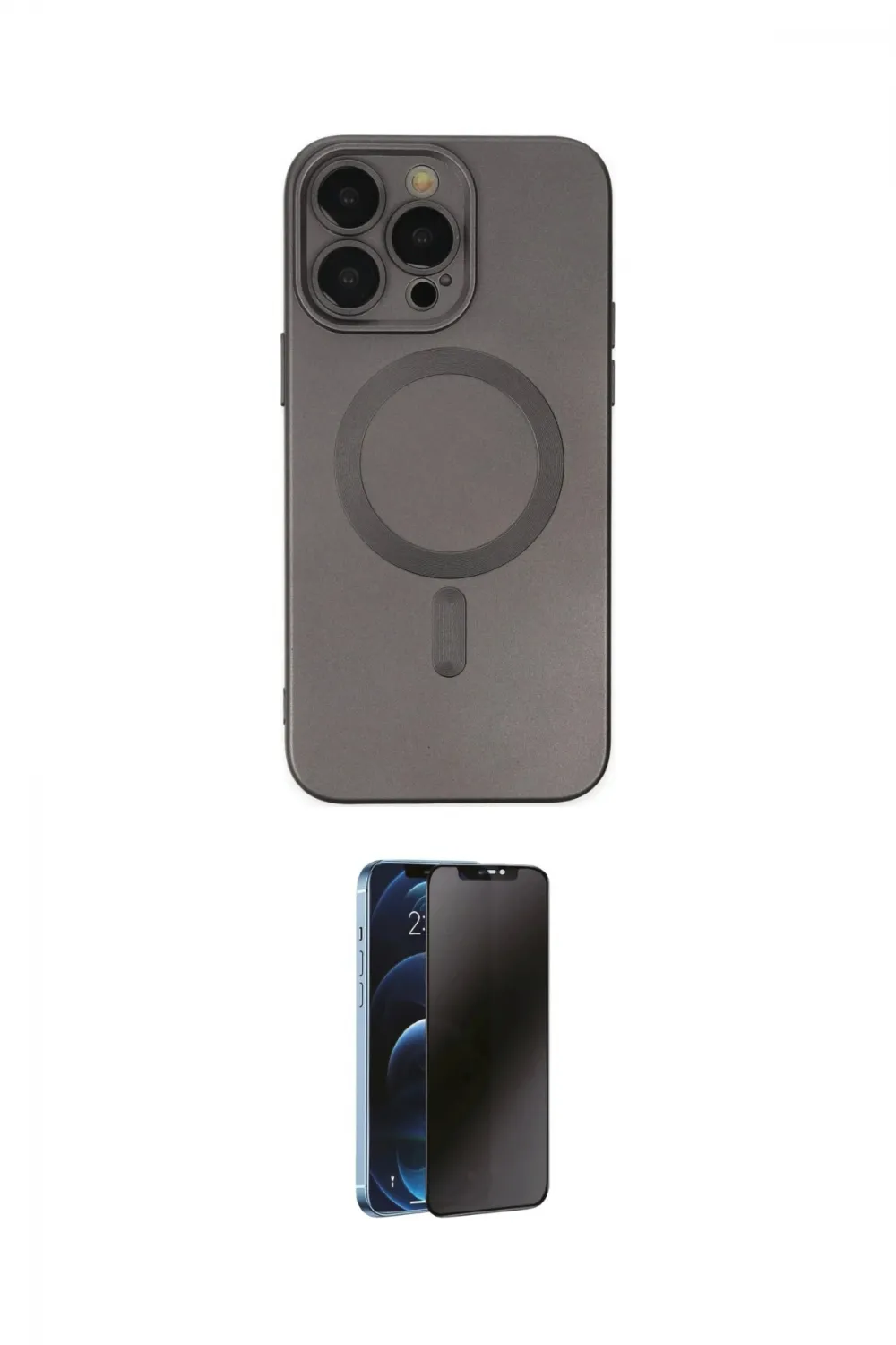 ieg™ iPhone 14 Pro Kılıf Akış Minimal Özel Seri - Siyah 3D Antistatik Hayalet Cam Ekran Koruyucu