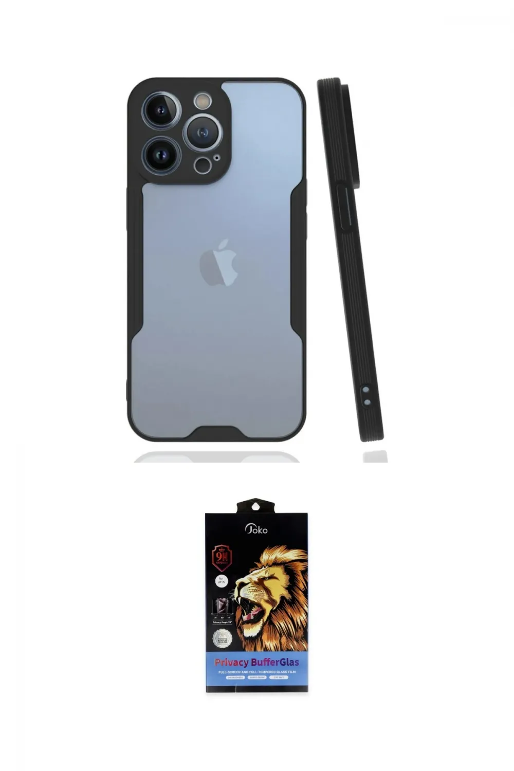 ieg™ iPhone 14 Pro Kılıf Atlas Asil Serisi - Siyah Buffer Hayalet Cam Ekran Koruyucu