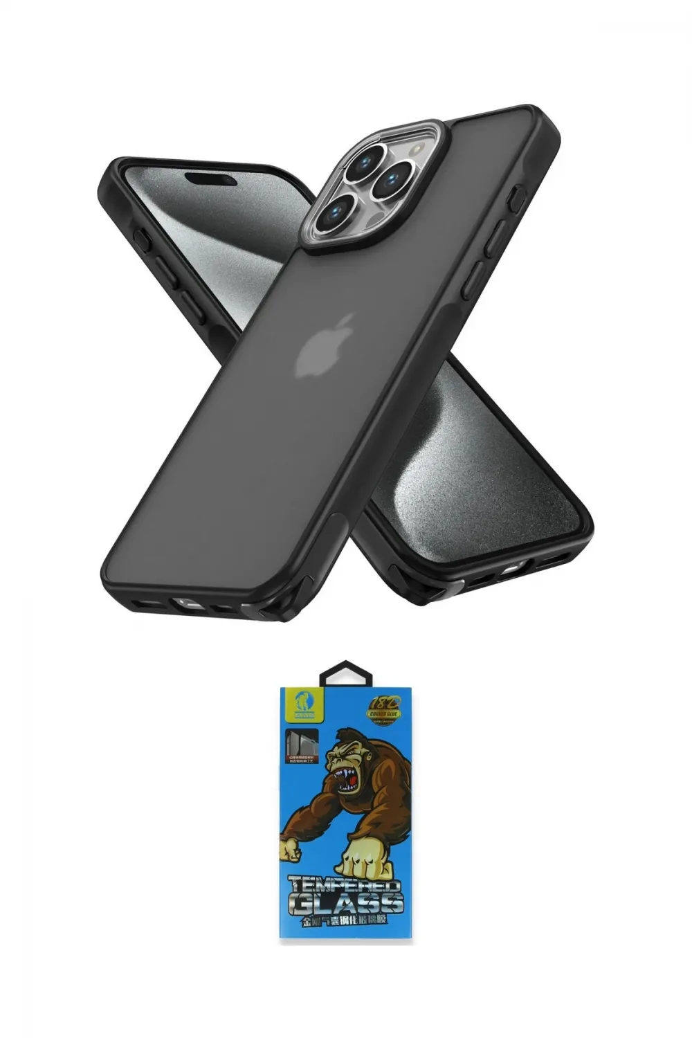 ieg™ iPhone 14 Pro Kılıf Atlas Form - Siyah 18D Cam Ekran Koruyucu