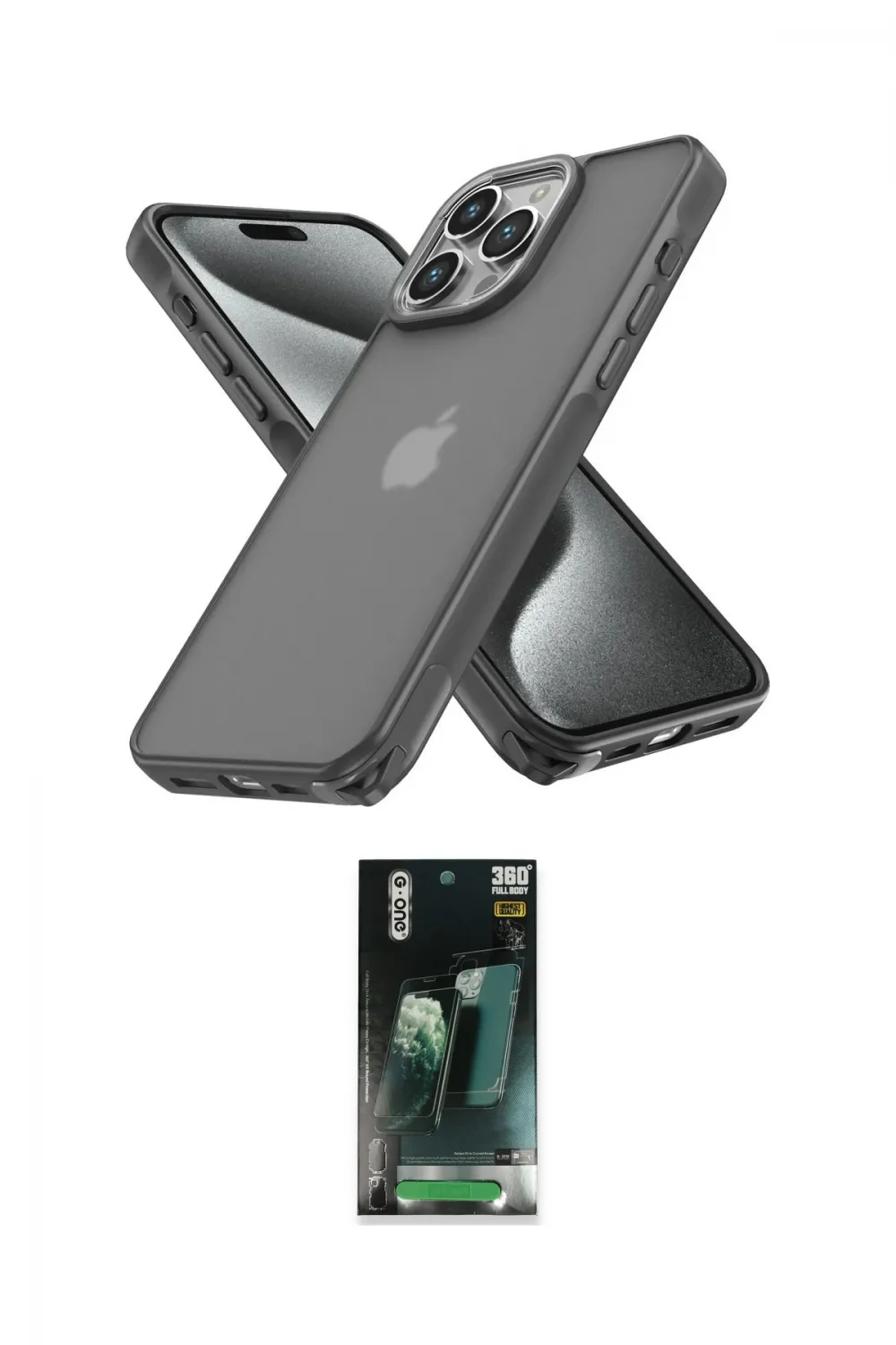 ieg™ iPhone 14 Pro Kılıf Atlas Form - Siyah 360 Mat Full Body Arka Koruyucu