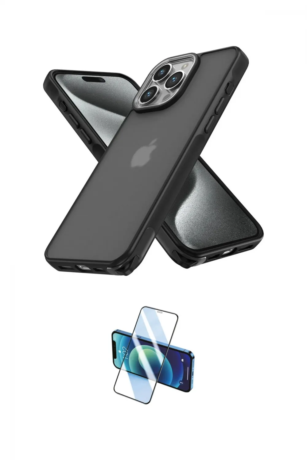 ieg™ iPhone 14 Pro Kılıf Atlas Form - Siyah 3D Antistatik Cam Ekran Koruyucu