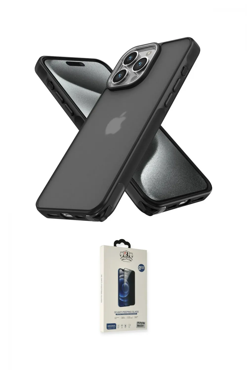 ieg™ iPhone 14 Pro Kılıf Atlas Form - Siyah Bilvis Hayalet Cam Ekran Koruyucu