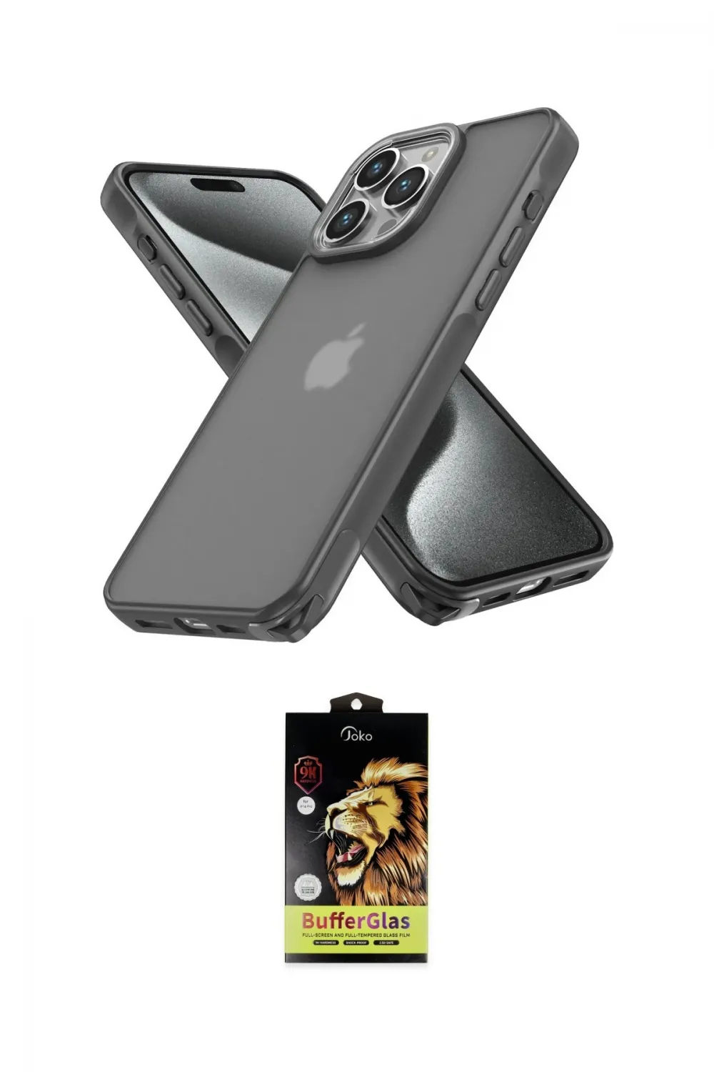 ieg™ iPhone 14 Pro Kılıf Atlas Form - Siyah Buffer Cam Ekran Koruyucu