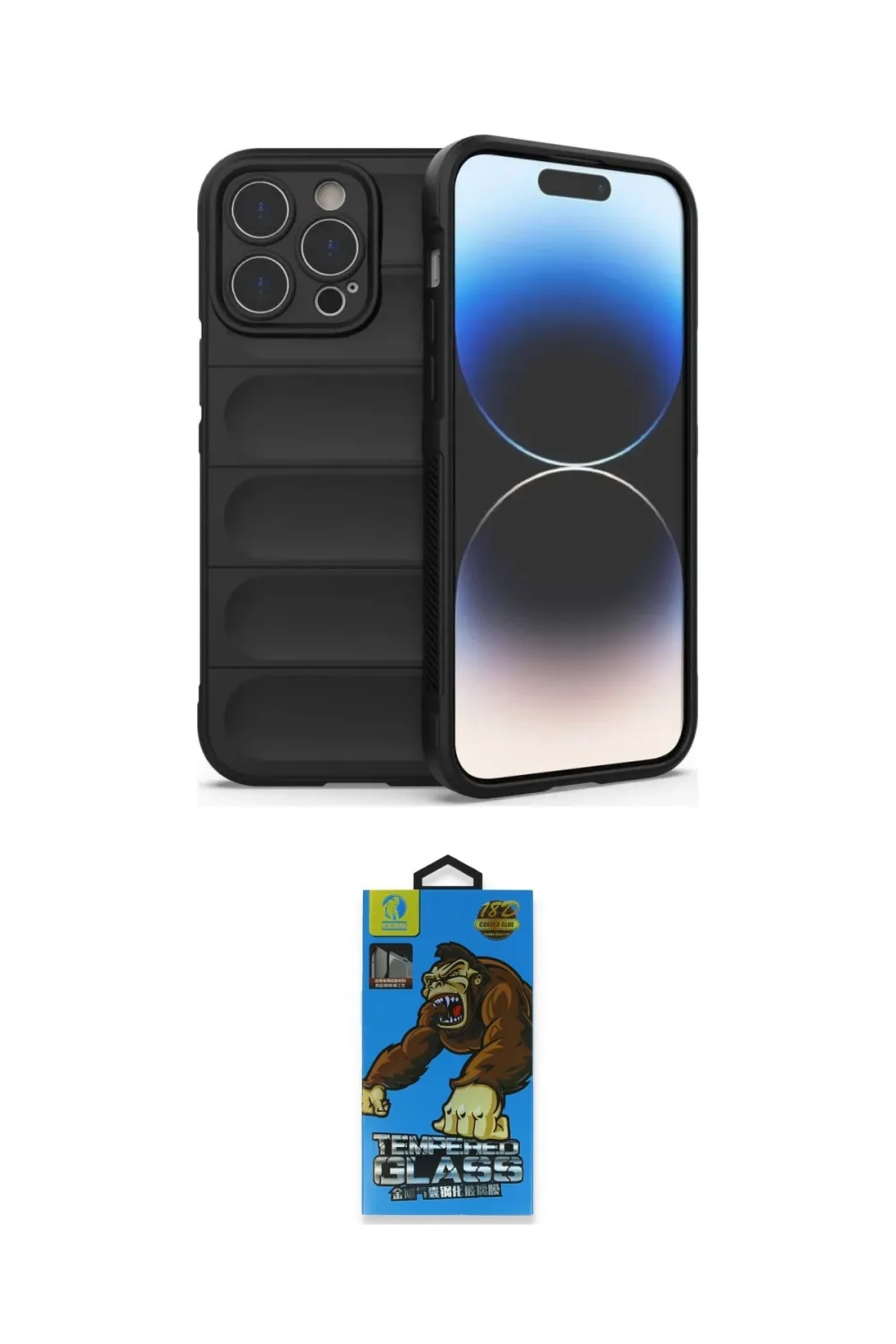 ieg™ iPhone 14 Pro Kılıf Atlas Koleksiyonu - Siyah 18D Cam Ekran Koruyucu