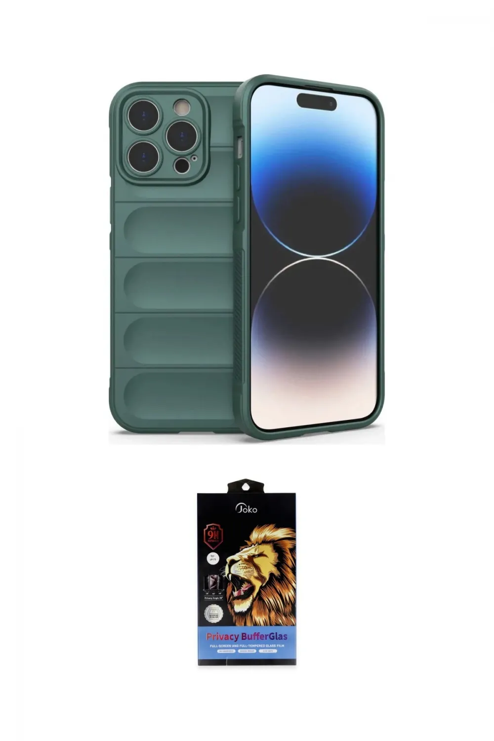 ieg™ iPhone 14 Pro Kılıf Atlas Koleksiyonu - Siyah Buffer Hayalet Cam Ekran Koruyucu