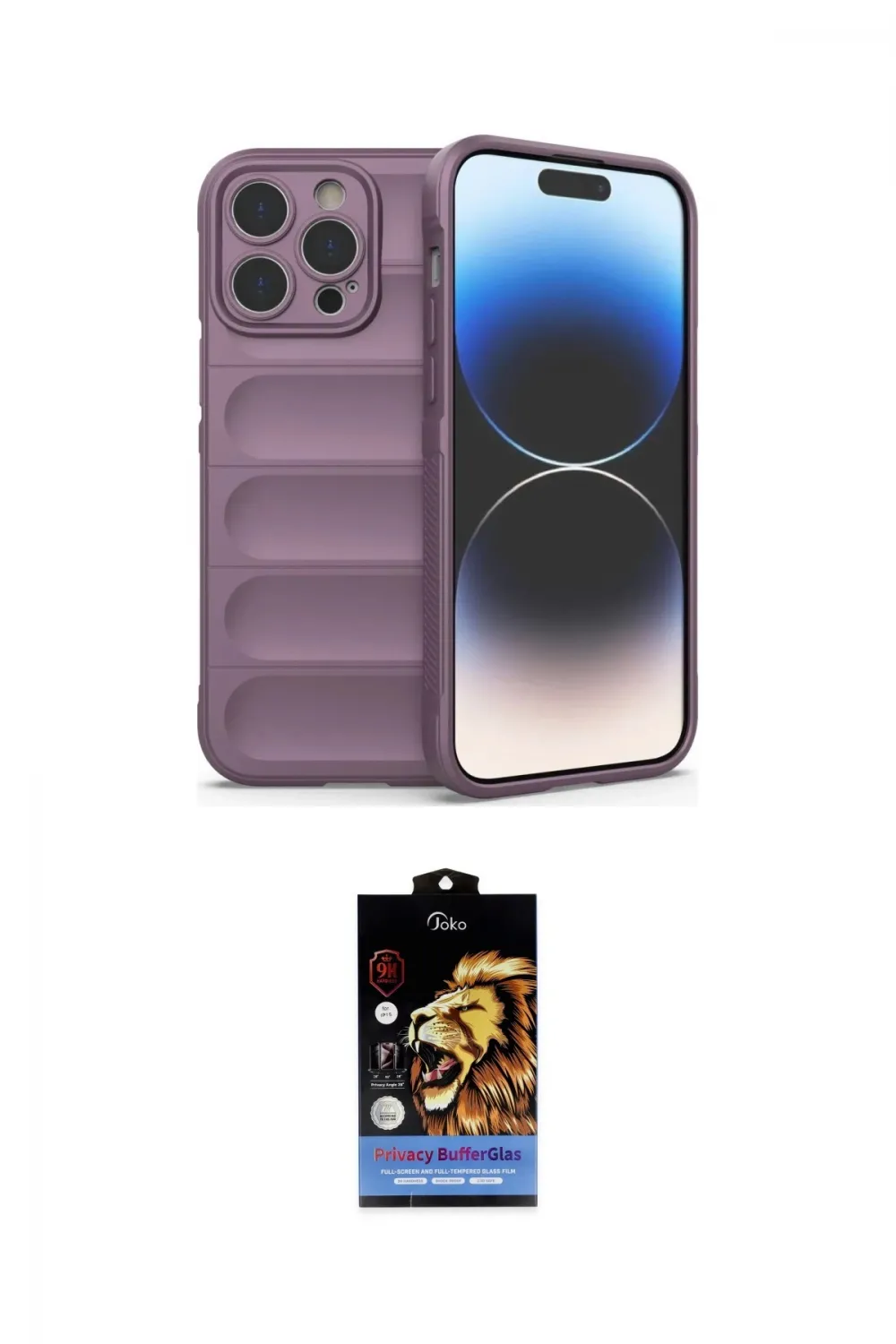 ieg™ iPhone 14 Pro Kılıf Atlas Koleksiyonu - Siyah Buffer Hayalet Cam Ekran Koruyucu