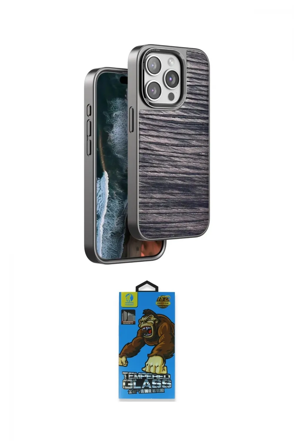 ieg™ iPhone 14 Pro Kılıf Atlas Minimal Özel Seri - Siyah 18D Cam Ekran Koruyucu