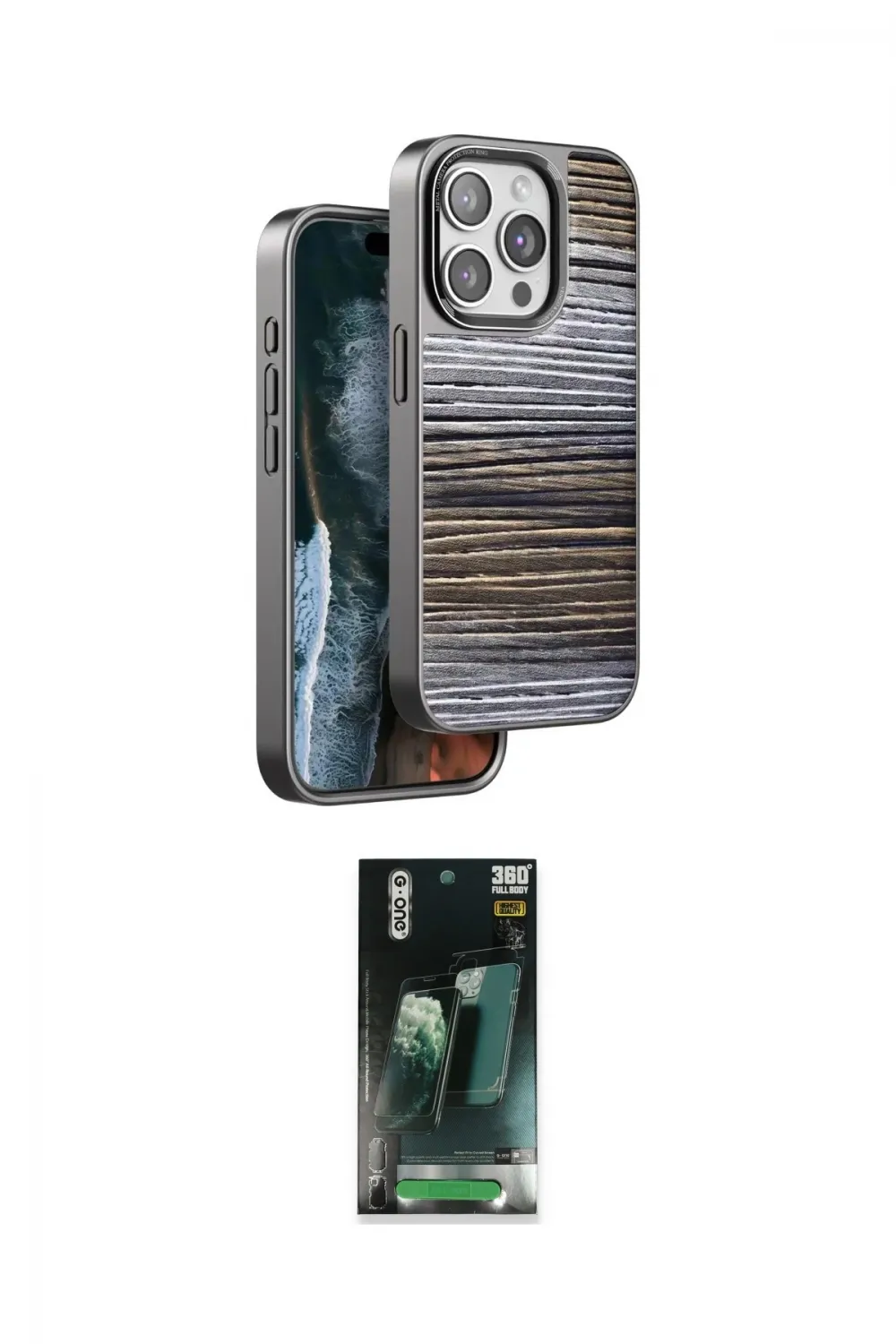 ieg™ iPhone 14 Pro Kılıf Atlas Minimal Özel Seri - Siyah 360 Mat Full Body Arka Koruyucu