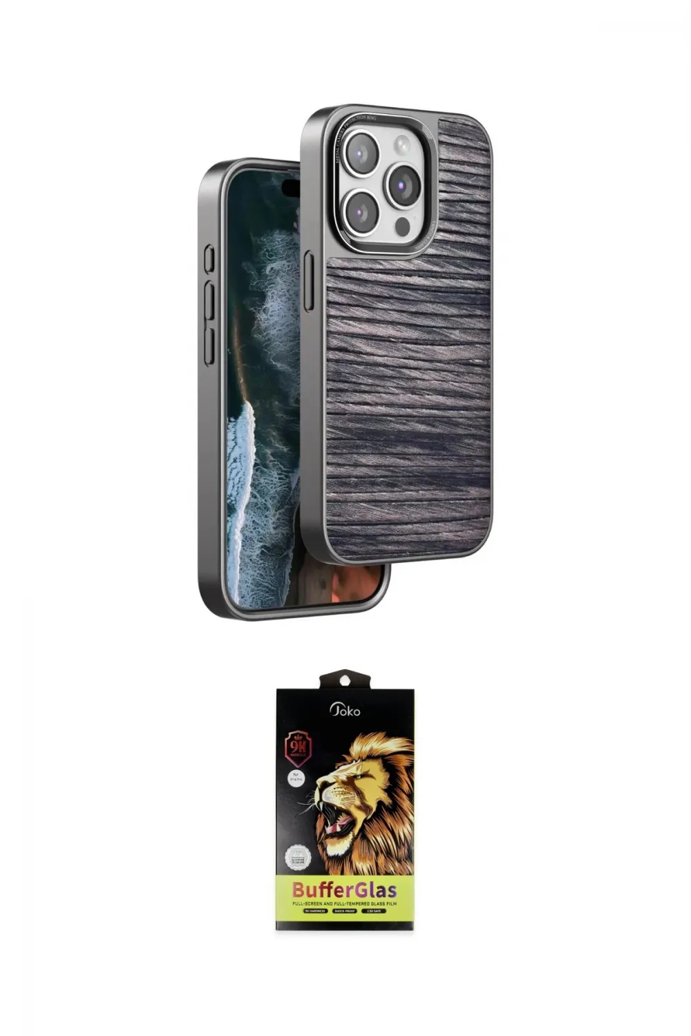ieg™ iPhone 14 Pro Kılıf Atlas Minimal Özel Seri - Siyah Buffer Cam Ekran Koruyucu