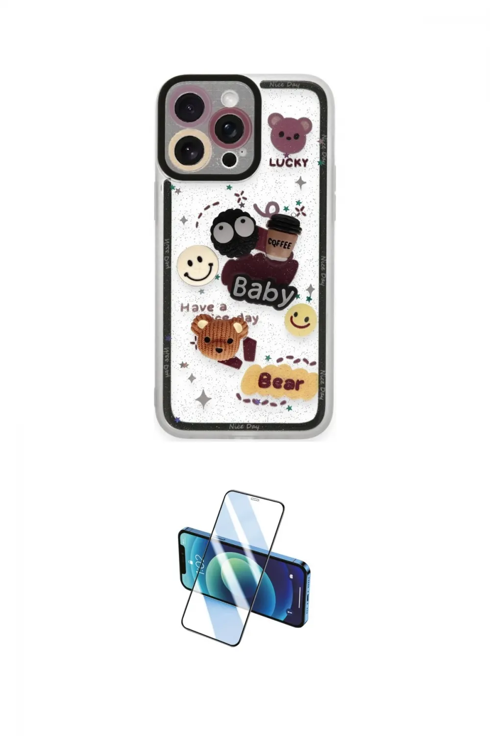 ieg™ iPhone 14 Pro Kılıf Çekirdek Asil - Siyah 3D Antistatik Cam Ekran Koruyucu
