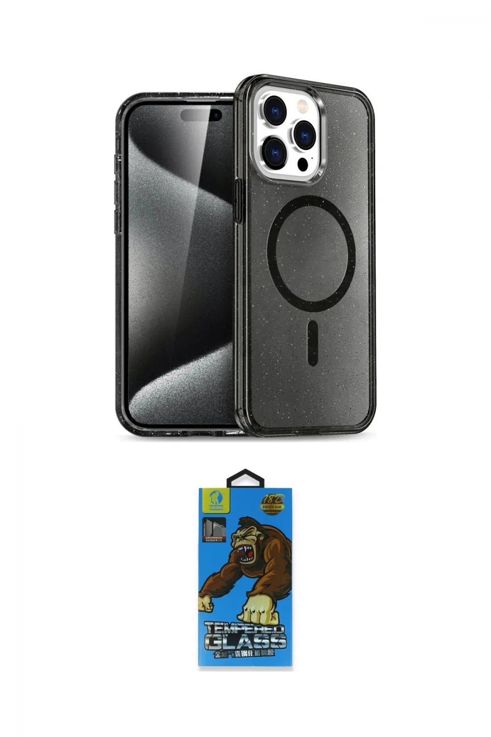 ieg™ iPhone 14 Pro Kılıf Eksen Doku Koleksiyonu - Siyah 18D Cam Ekran Koruyucu