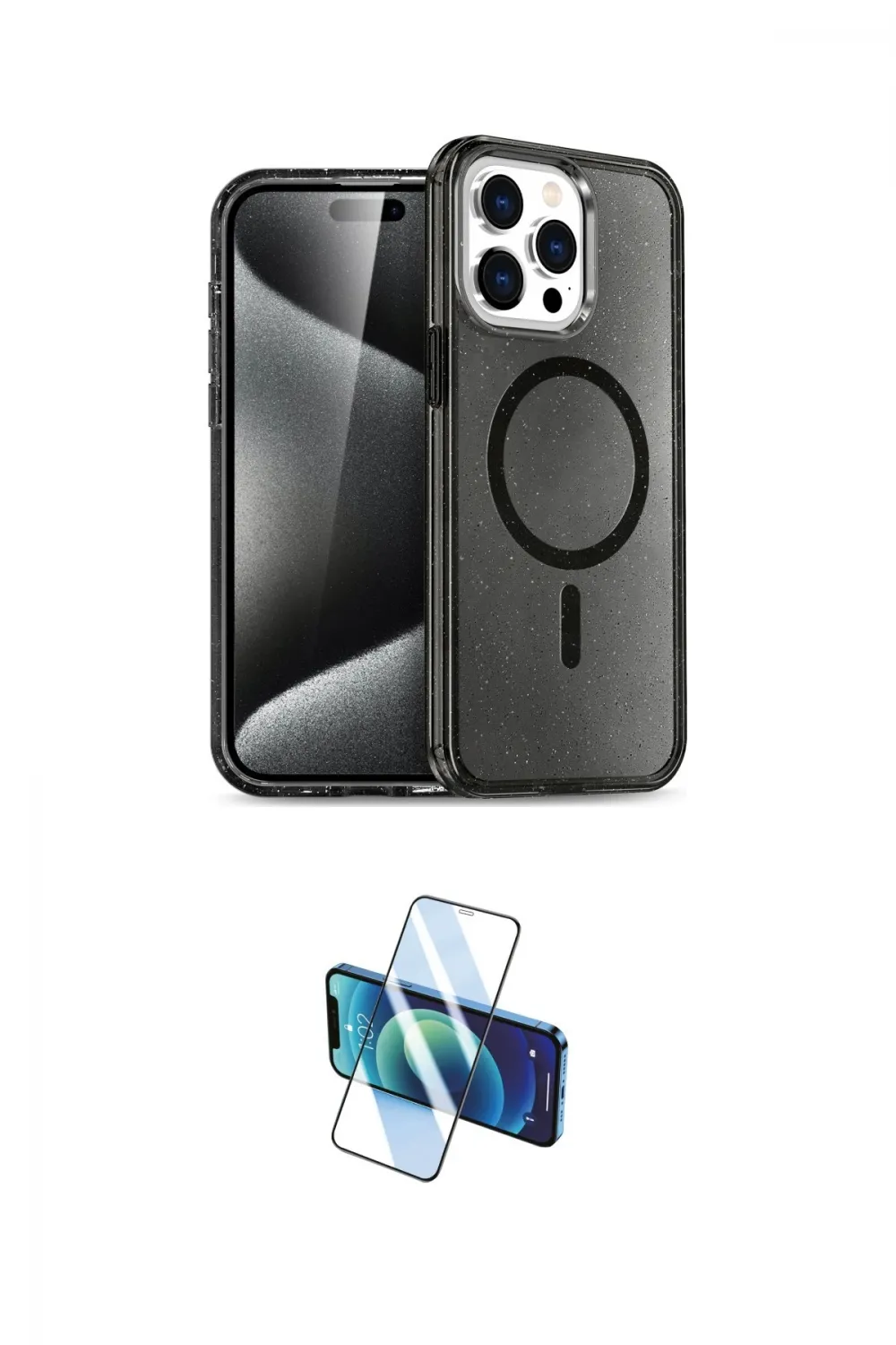 ieg™ iPhone 14 Pro Kılıf Eksen Doku Koleksiyonu - Siyah 3D Antistatik Cam Ekran Koruyucu