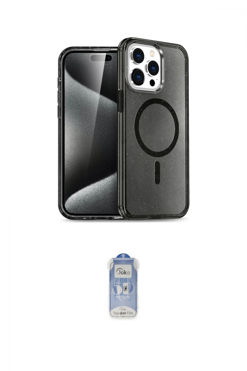 ieg™ iPhone 14 Pro Kılıf Eksen Doku Koleksiyonu - Siyah Joko Magic 5D Cam