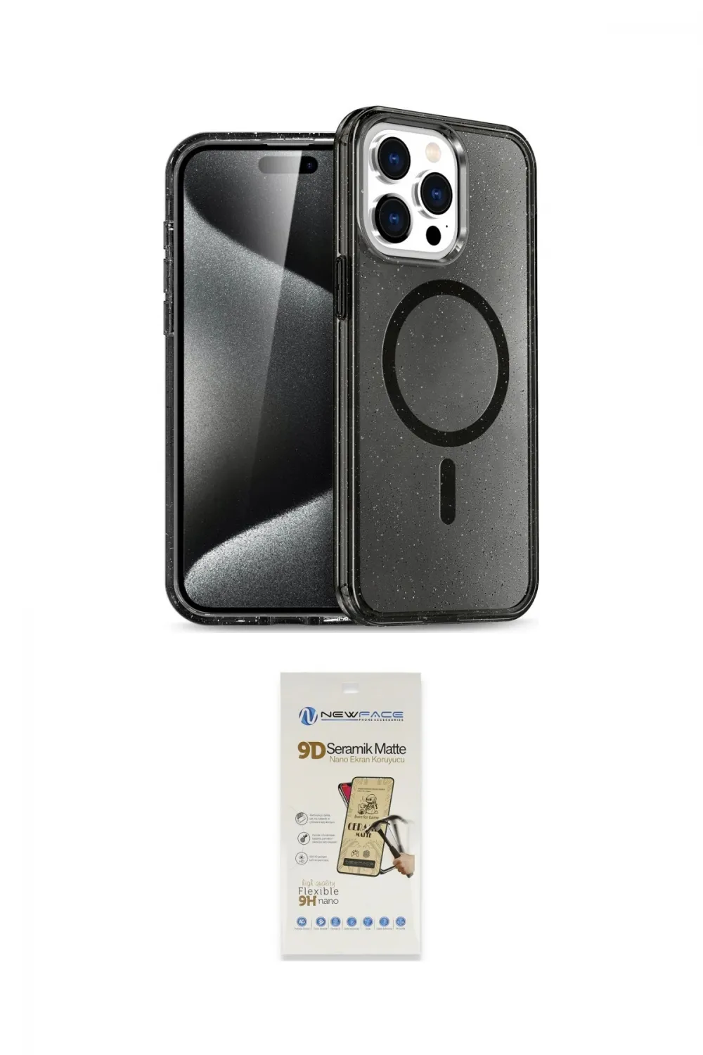 ieg™ iPhone 14 Pro Kılıf Eksen Doku Koleksiyonu - Siyah Mat Seramik Nano Ekran Koruyucu